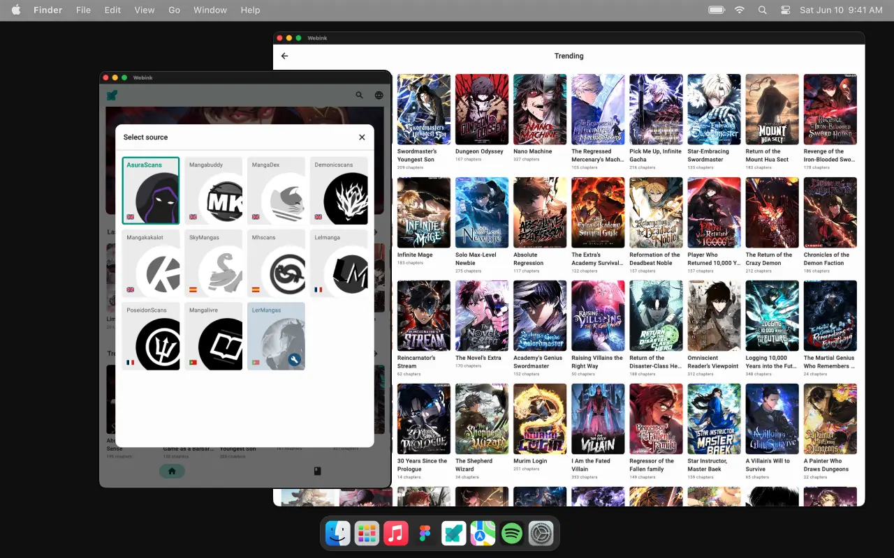 Webink on macOS &mdash; Choosing a source, and the trending grid