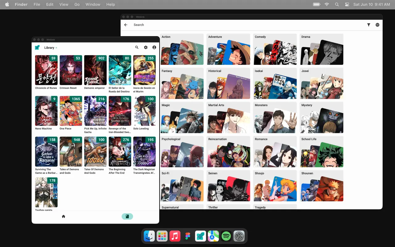 Webink on macOS &mdash; Library and search by category