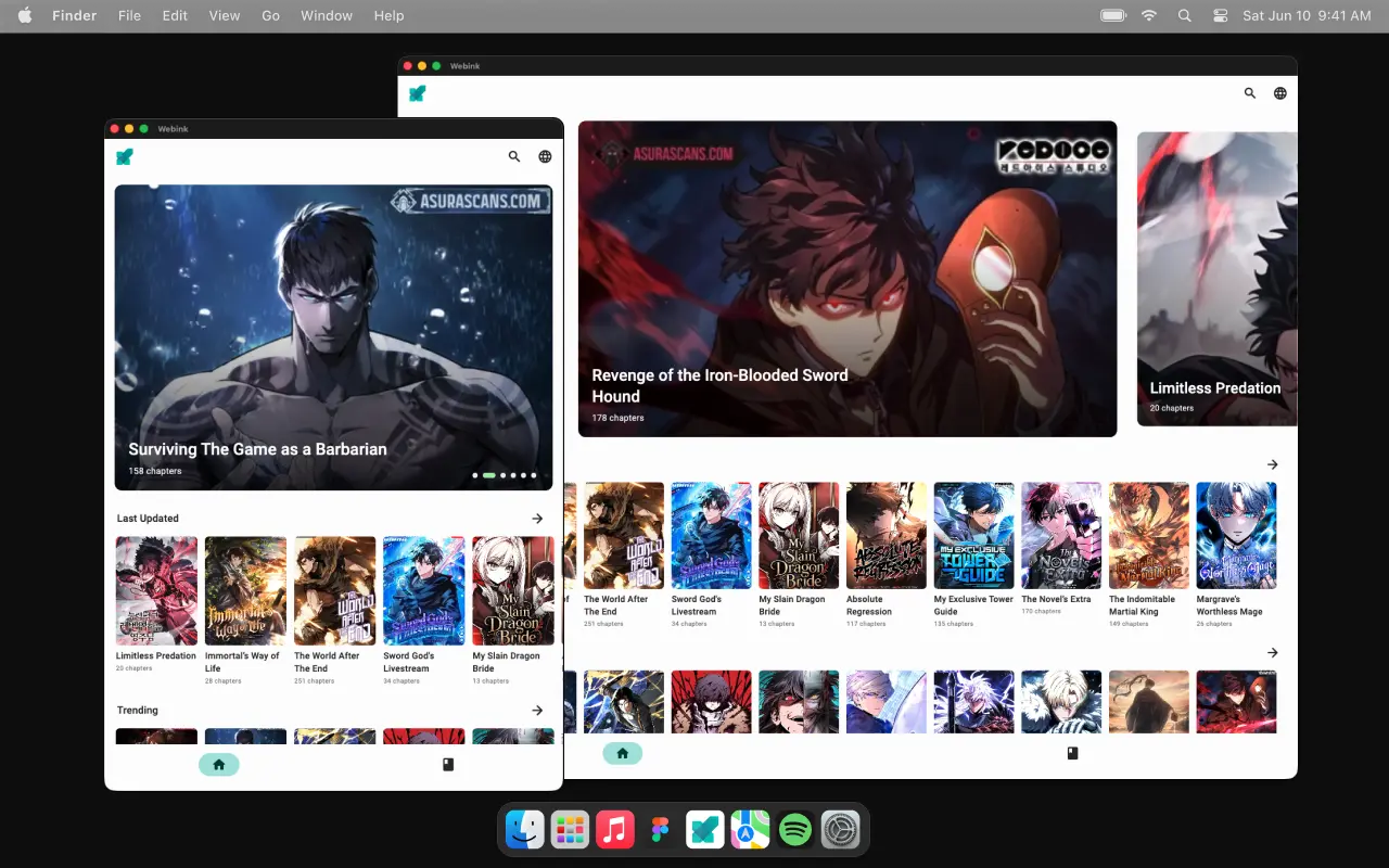 Webink on macOS — Home — featured title, latest releases and trending